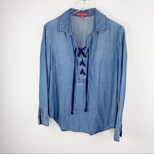 Saks Fifth Avenue Chambray Tunic Laced Neckline‎
